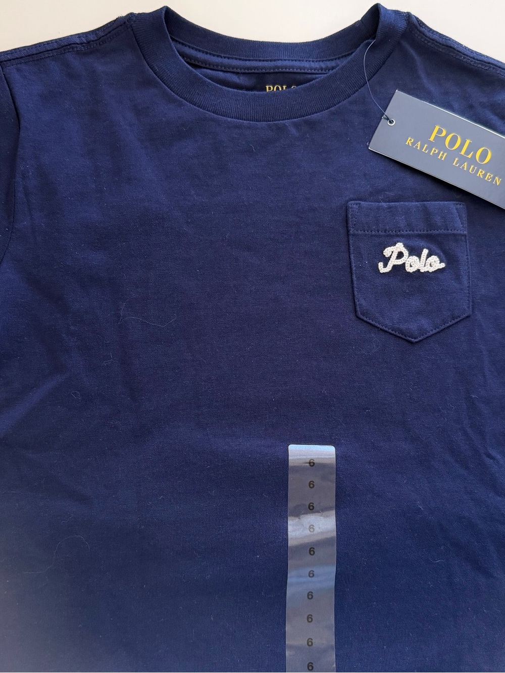 Polo by Ralph Lauren Navy Pocket Tee with White Script